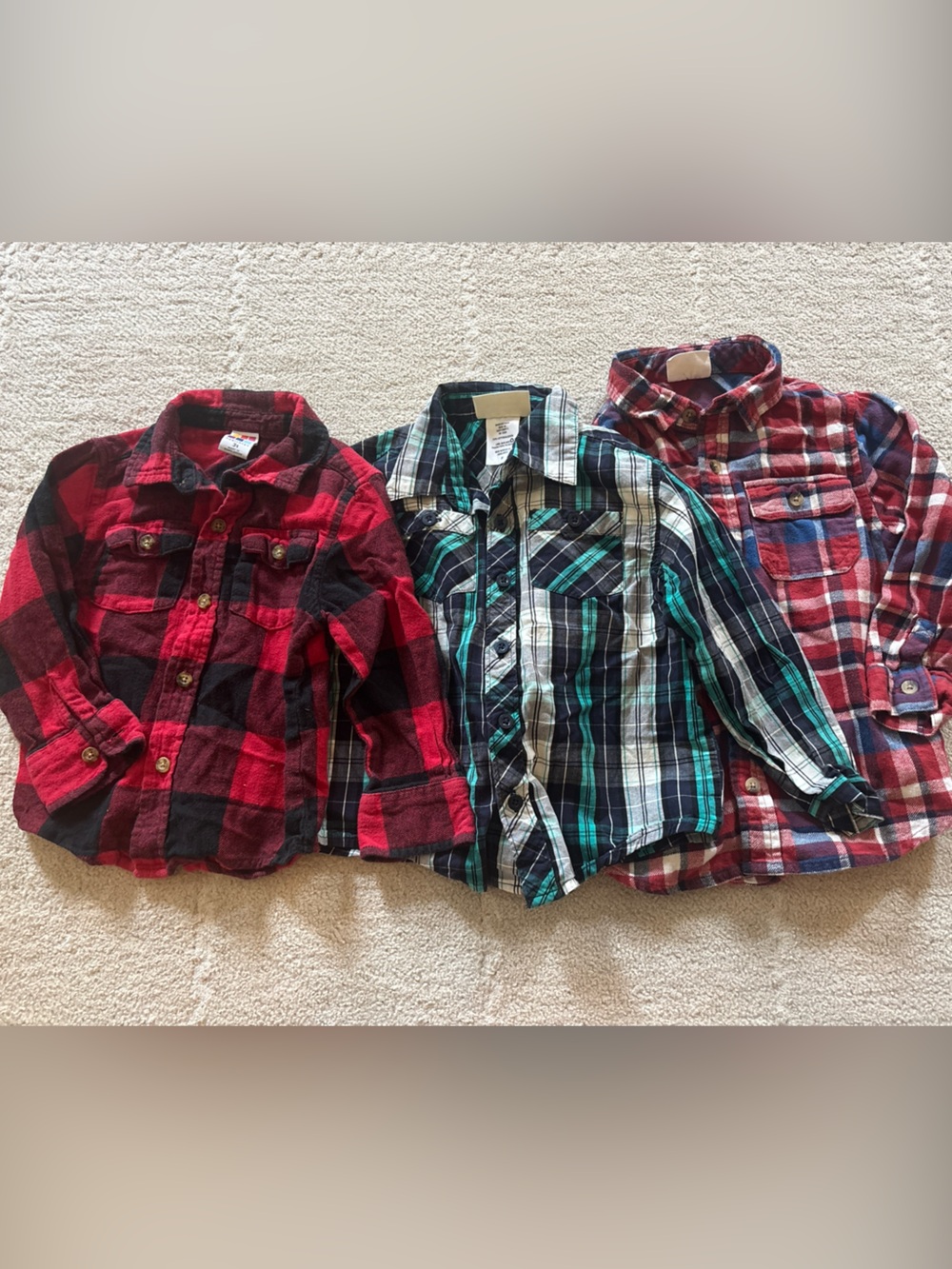 Kids Plaid Button-Down Shirts in Red, Blue & Green size 3T